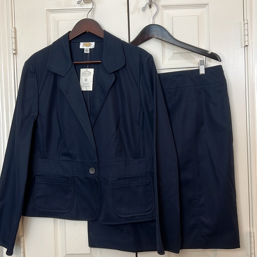 Talbots Navy Blue Suit Lightweight Jacket & Skirt Suit Set Sz 16